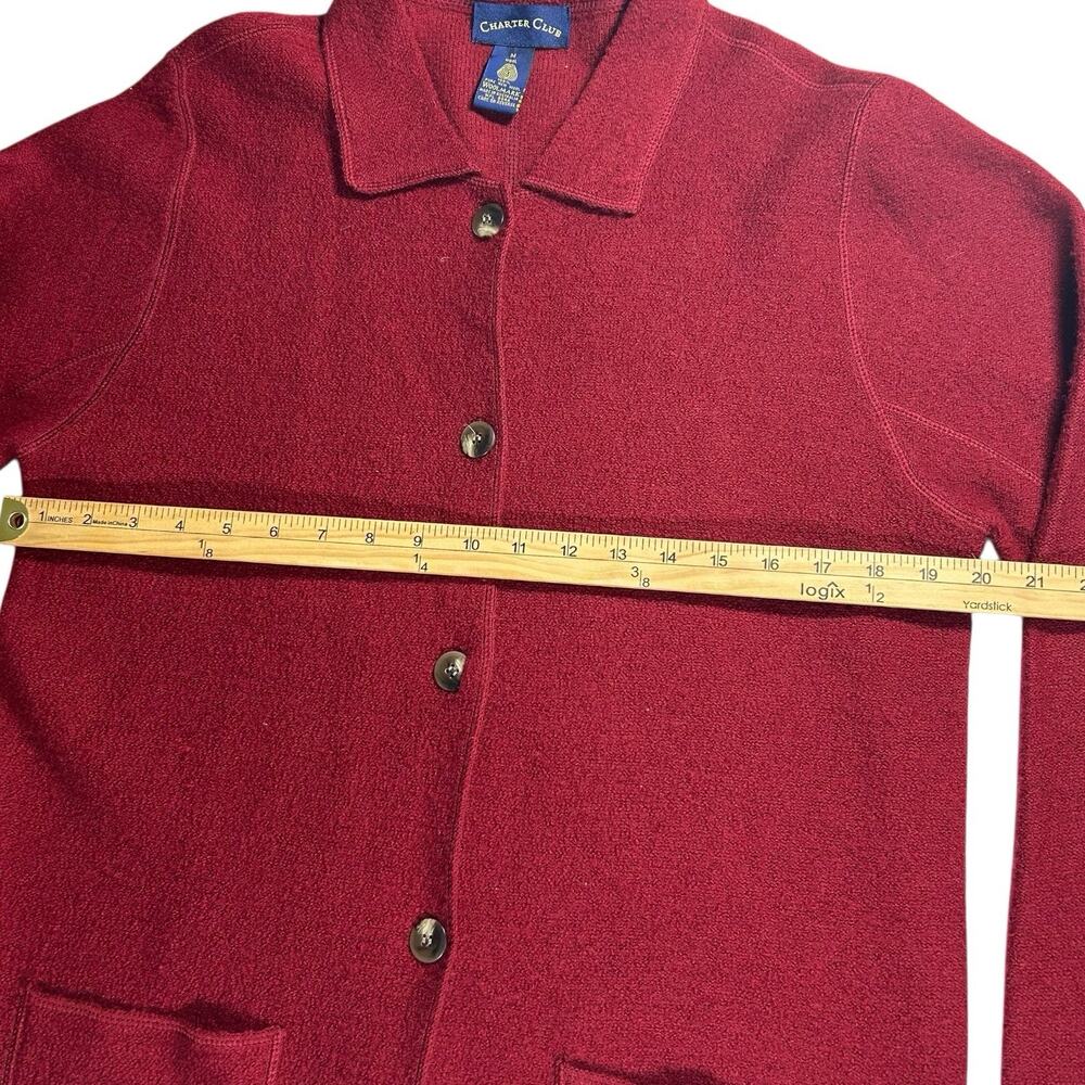 Vtg Charter Club Womens Sz M Red 100% Wool Cardigan Sweater Pockets Preppy Cozy - Picture 5 of 9